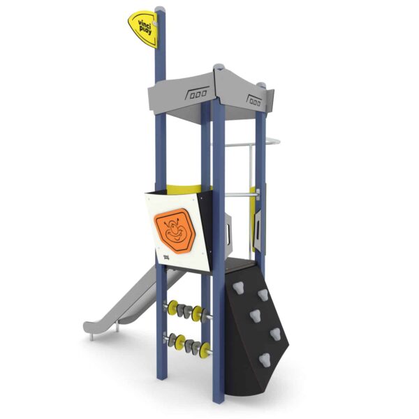 Space toren met glijbaan, brandweerpaal en klimwand (SC3402) - Afbeelding 2